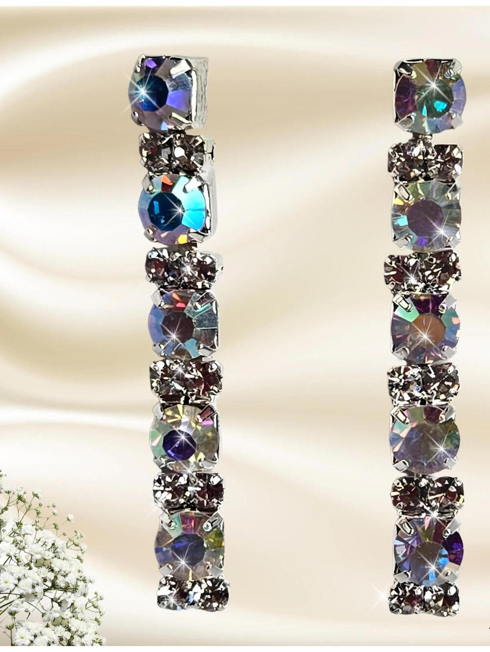 Rhinestone Dangle Earrings Aroura Borealis Bridal Prom Birthday Gift for Her NEW